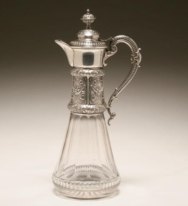 Appraisal: German Koch and Bergfeld claret jug cut glass body with