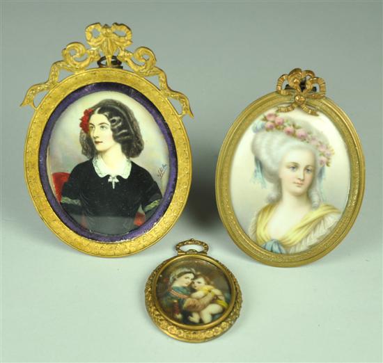 Appraisal: Two Miniatures on Ivory One on Porcelain Mid-to-late th Century