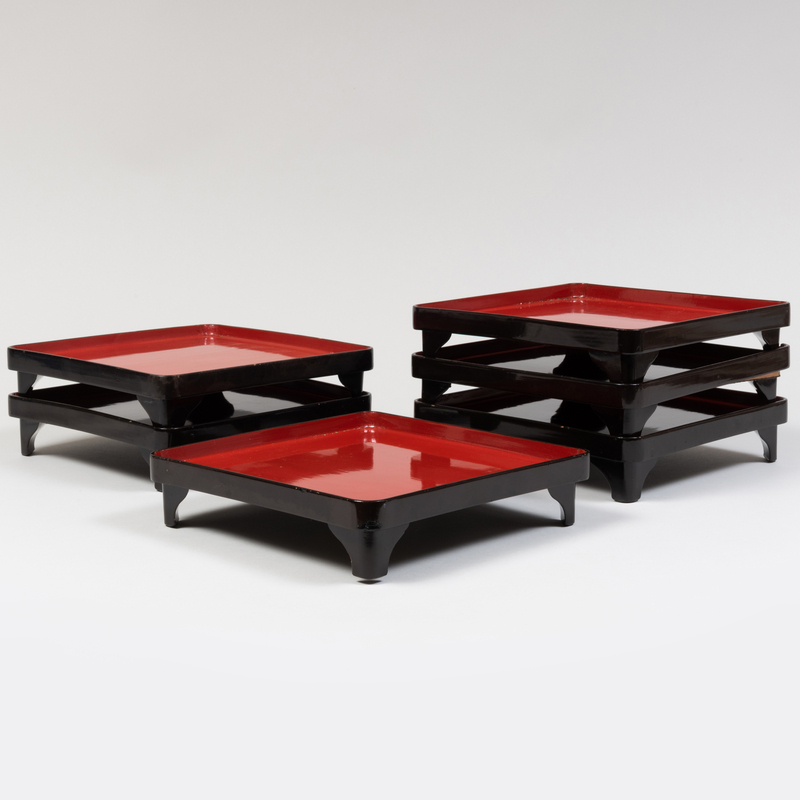 Appraisal: Group of Six Japanese Lacquer Stacking Low Tables x x