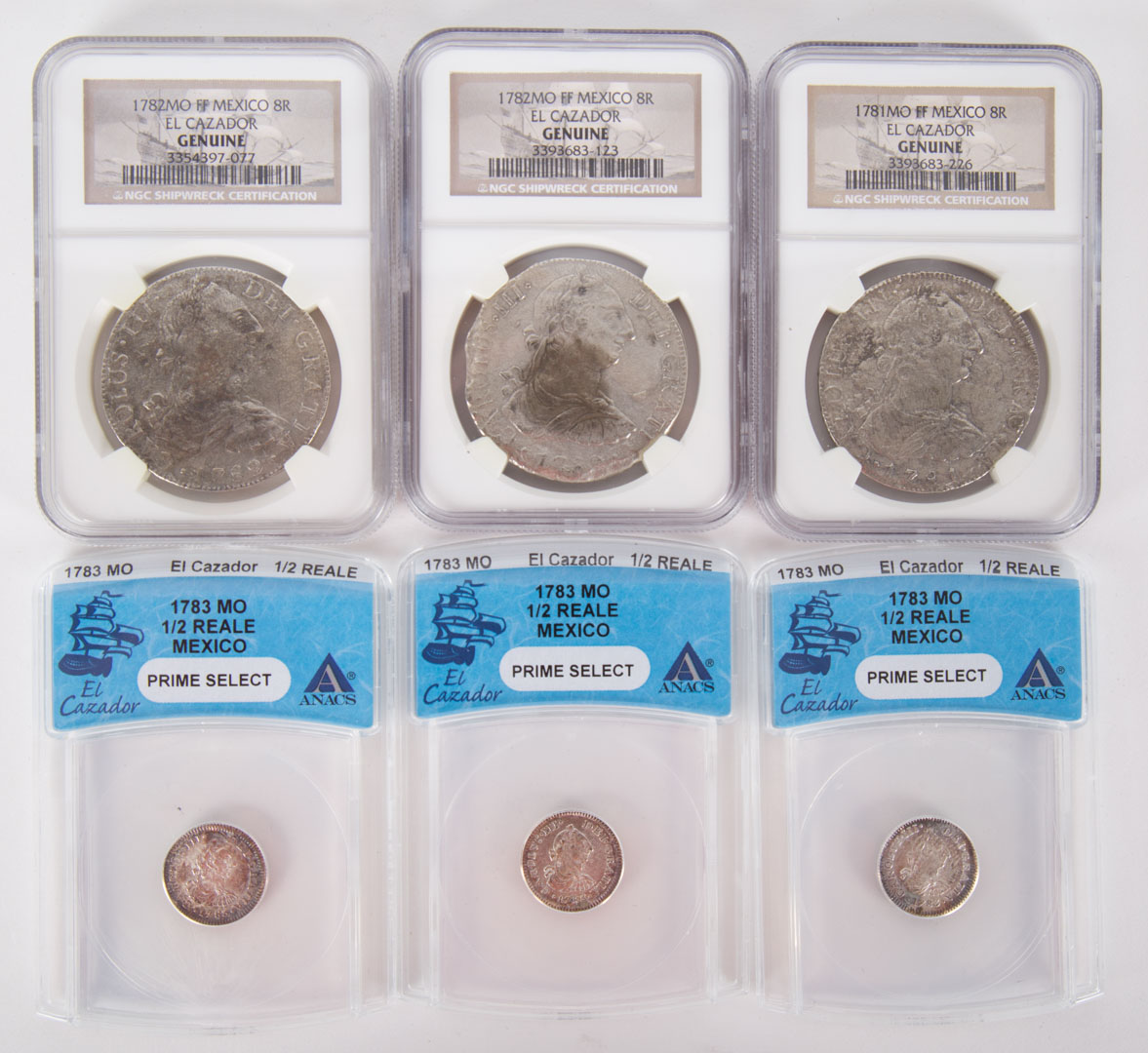 Appraisal: Mexico Spanish Shipwreck Coins - Six coins from colonial Mexico