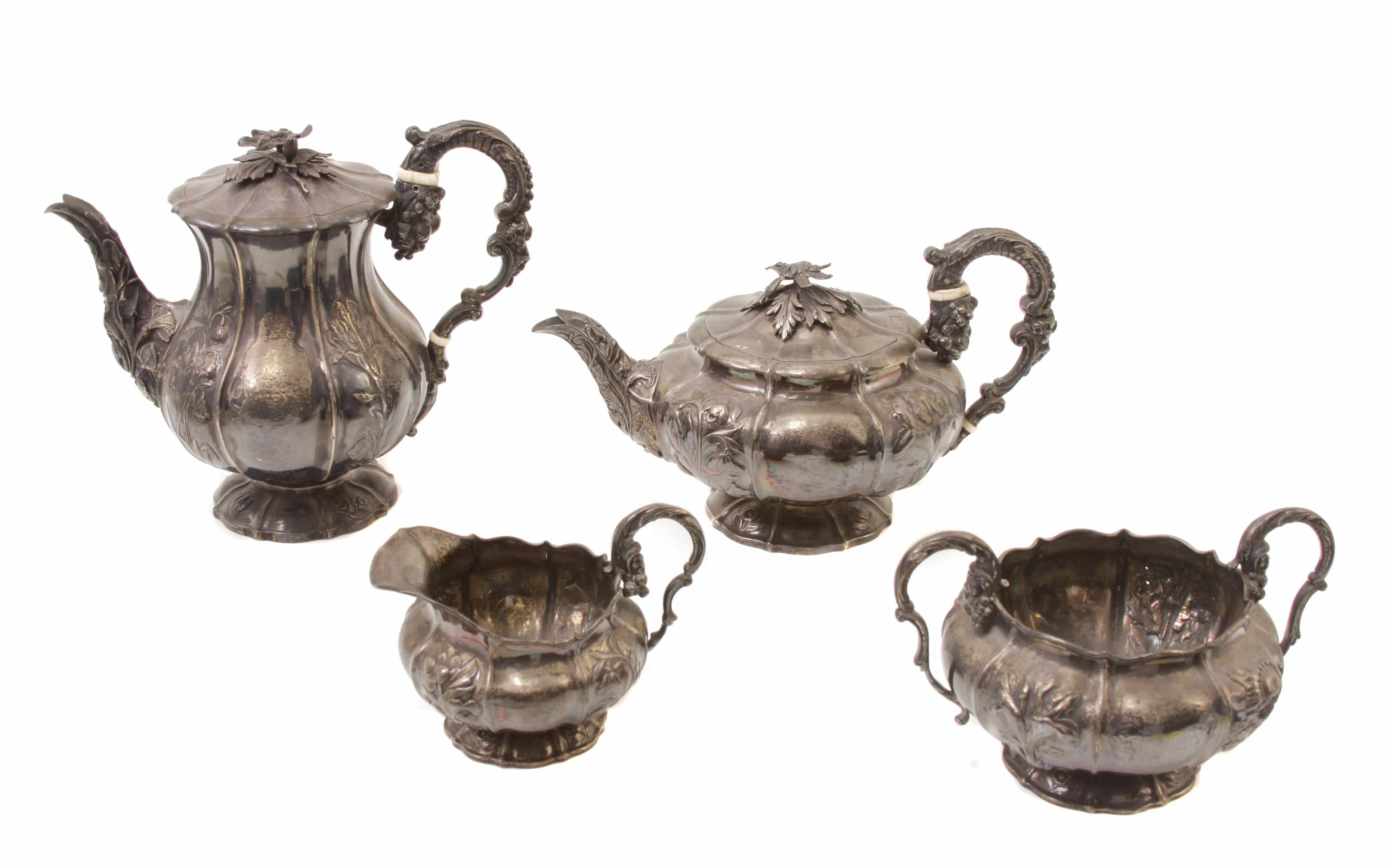 Appraisal: A George IV sterling silver assembled four piece tea and