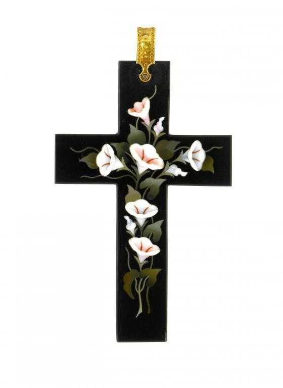 Appraisal: A FINE FLORENTINE PIETRE DURE CROSS of black Belgian marble