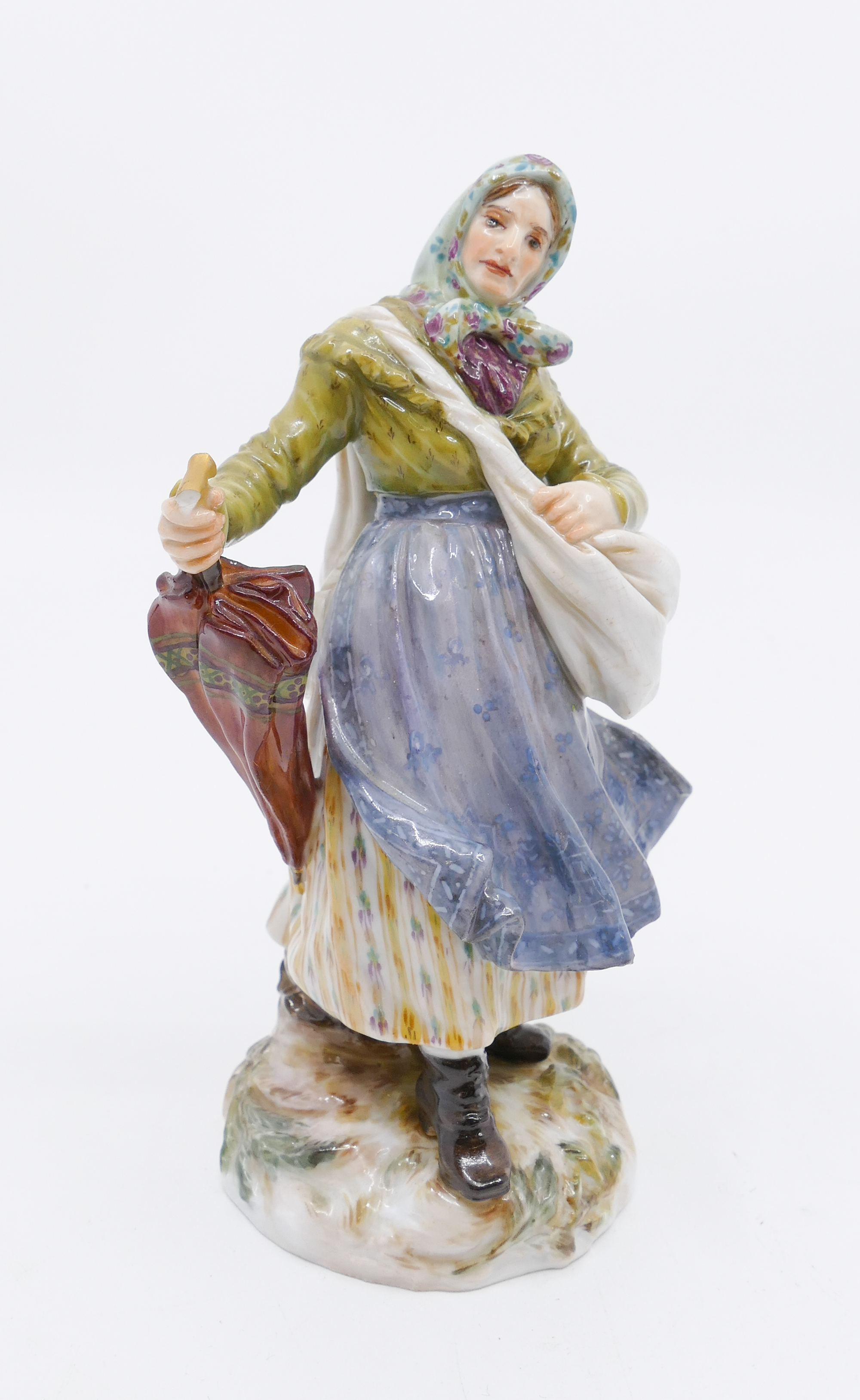 Appraisal: Meissen Lady with Umbrella Porcelain Figurine small break to umbrella