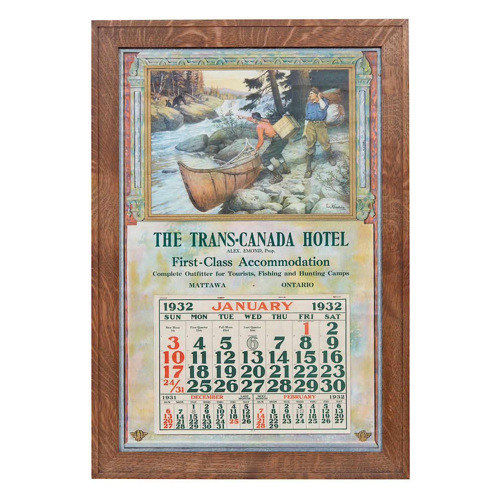 Appraisal: Trans Canada Hotel Advertising Calendar Framed advertising calendar for The