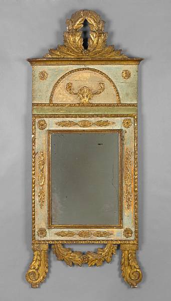 Appraisal: An Italian Neoclassical parcel gilt and paint decorated mirror late