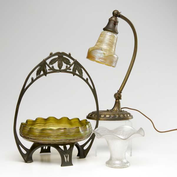 Appraisal: ART GLASS Bohemian style including a lamp with luster art