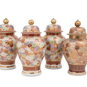 Appraisal: Four Japanese Kutani Porcelain Covered Jars each of baluster form