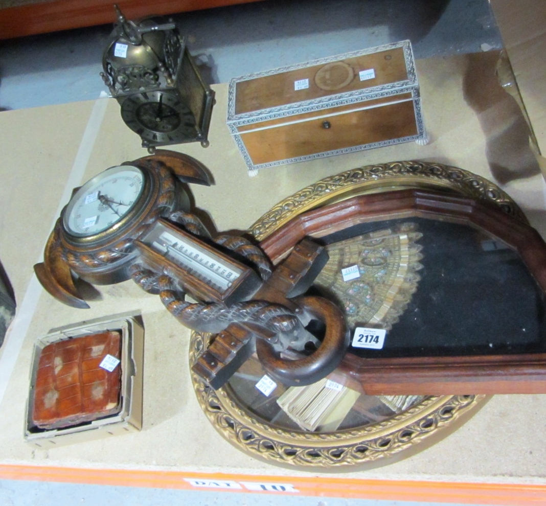 Appraisal: A quantity of collectables including a carved oak barometer four