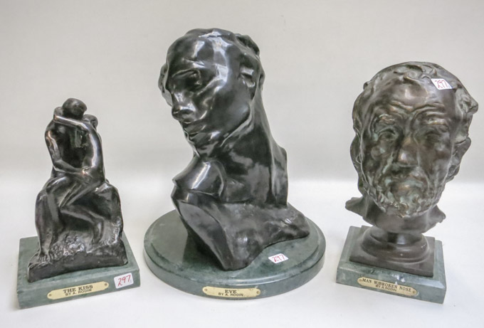 Appraisal: THREE BRONZE SCULPTURES AFTER AUGUSTE RODIN French - Eve The