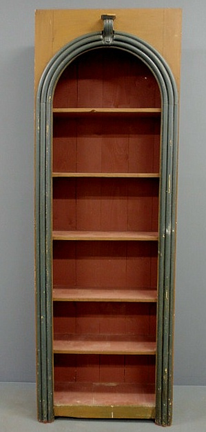 Appraisal: Pine one-piece open corner cupboard with paint decoration h x