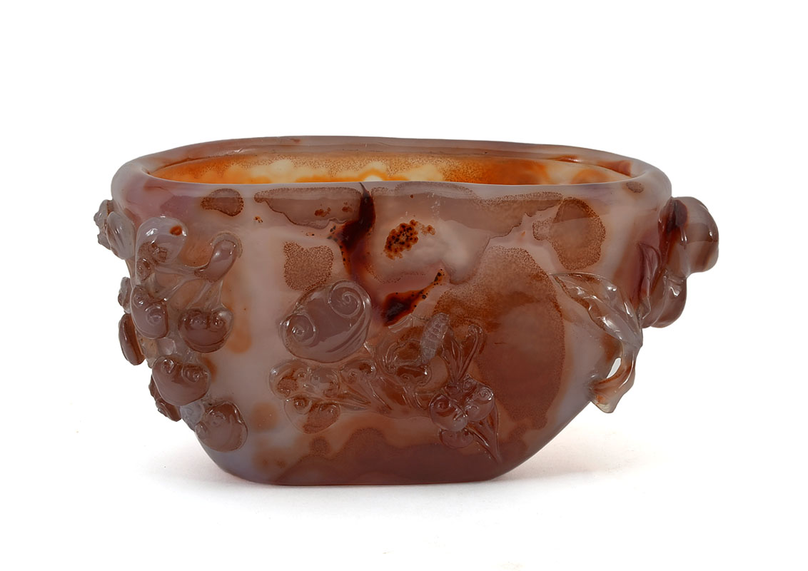 Appraisal: CARVED CARNELIAN AGATE FERNER CENTER BOWL Carnelian agate or similar