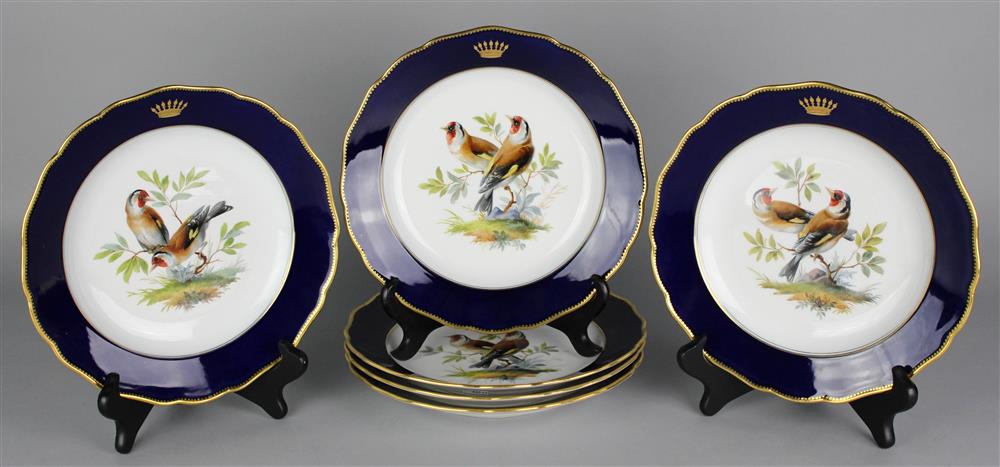 Appraisal: SIX MEISSEN BLUE GROUND CABINET PLATES th Century each polychrome