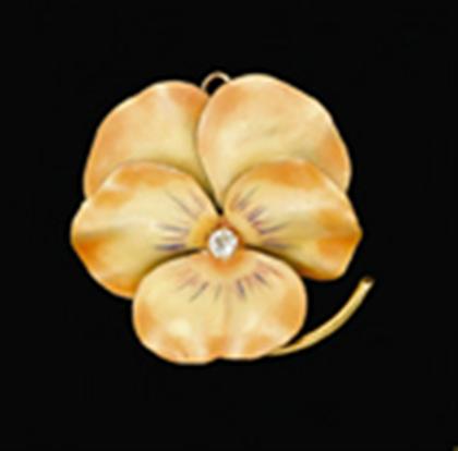 Appraisal: Yellow gold and orange enamel pansy pin early th century