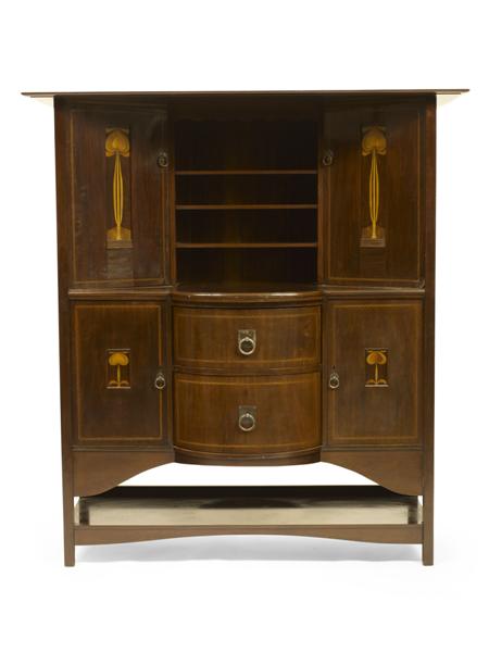 Appraisal: WYLIE LOCHHEAD GLASGOW MAHOGANY AND INLAID DRESSER CIRCA the overhanging