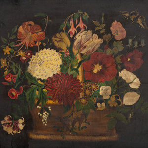 Appraisal: American School th Century Still Life of Flowers with Butterfly