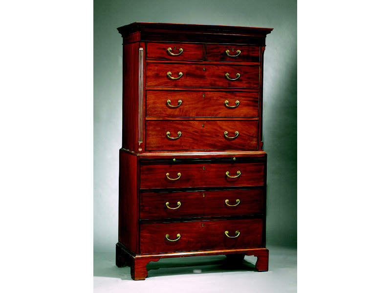 Appraisal: ENGLISH GEORGE III MAHOGANY CHEST ON CHEST With a molded