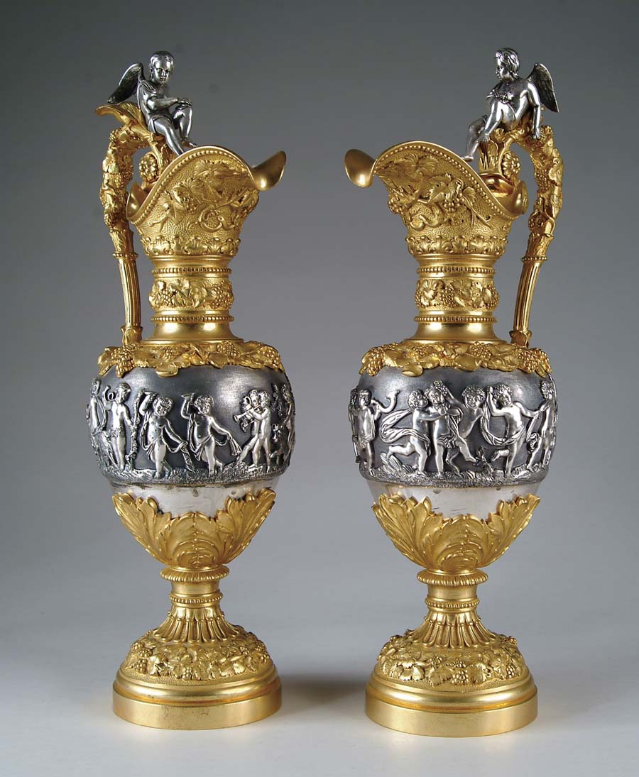 Appraisal: PAIR OF BRONZE DORE EWERS Spectacular pair of ewers in