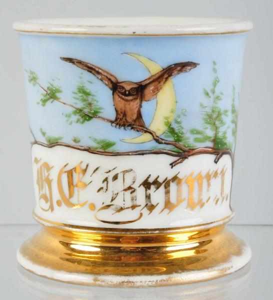 Appraisal: Owl Moon Shaving Mug Description Gilt name H F Brown