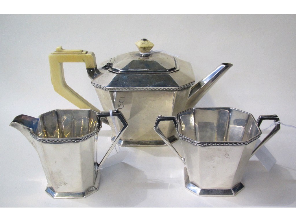 Appraisal: Art Deco three piece silver tea service oz Sheffield