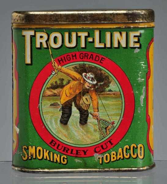 Appraisal: Trout-Line Vertical Pocket Tobacco Tin Description Solid color and shine