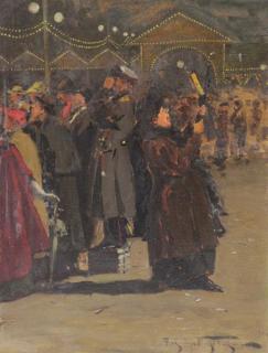 Appraisal: Indistinctly Signed Impressionist Oil o Board Gathering of Spectators Signed