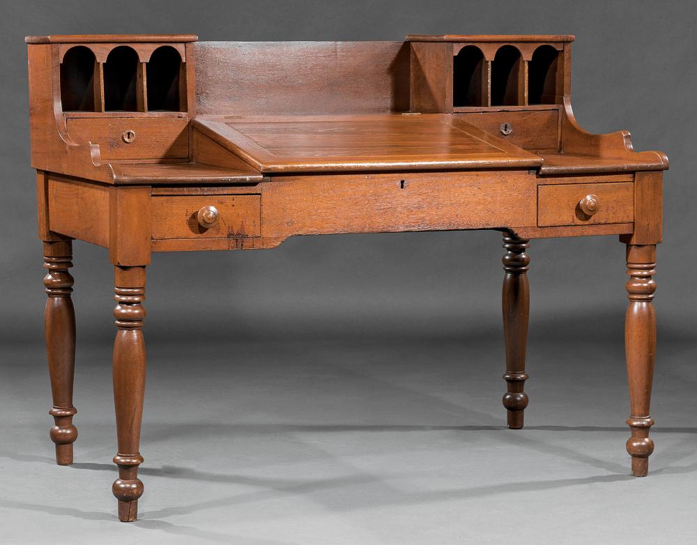 Appraisal: Southern Carved Walnut and Cypress Plantation Desk th c superstructure