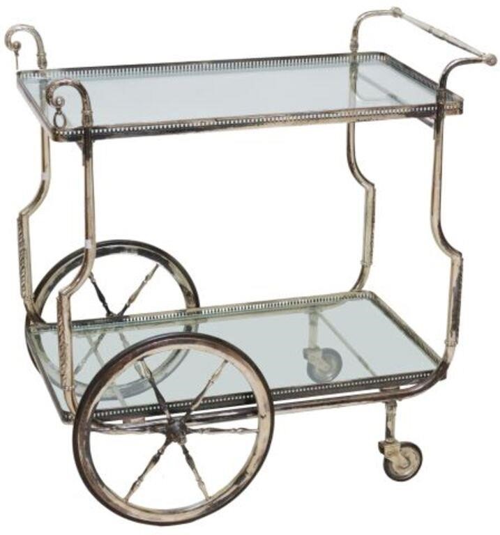 Appraisal: Italian two-tier bar cart service trolley th c having silver-tone