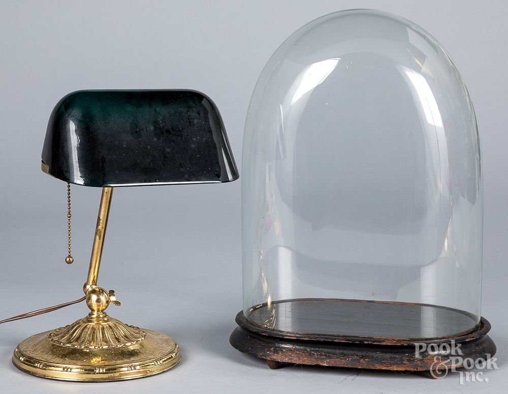 Appraisal: Glass cloche together with an Emeralite desk lamp Glass cloche