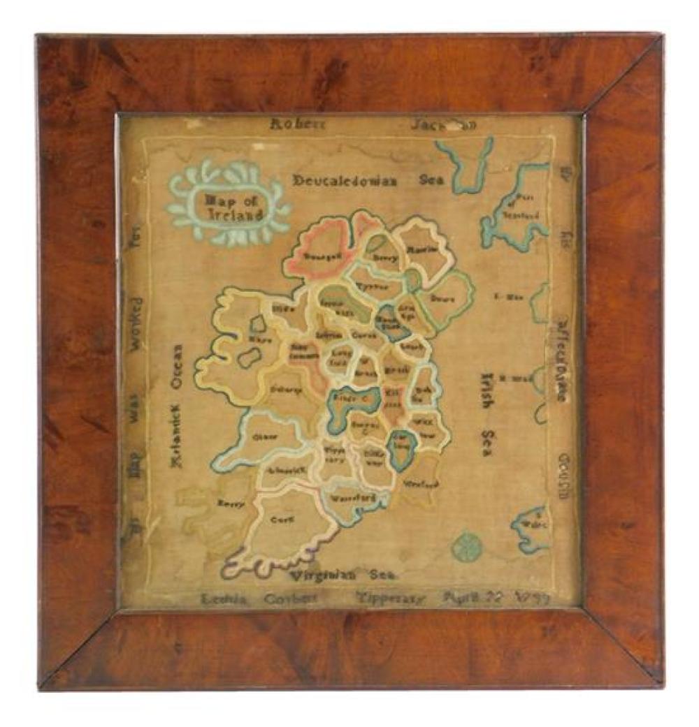 Appraisal: th C School Girl Needlework map of Ireland signed Eccicia