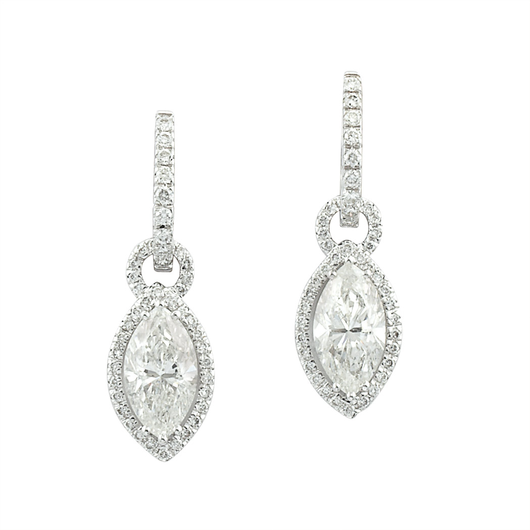 Appraisal: Pair of White Gold and Diamond Pendant-Earrings kt topped by