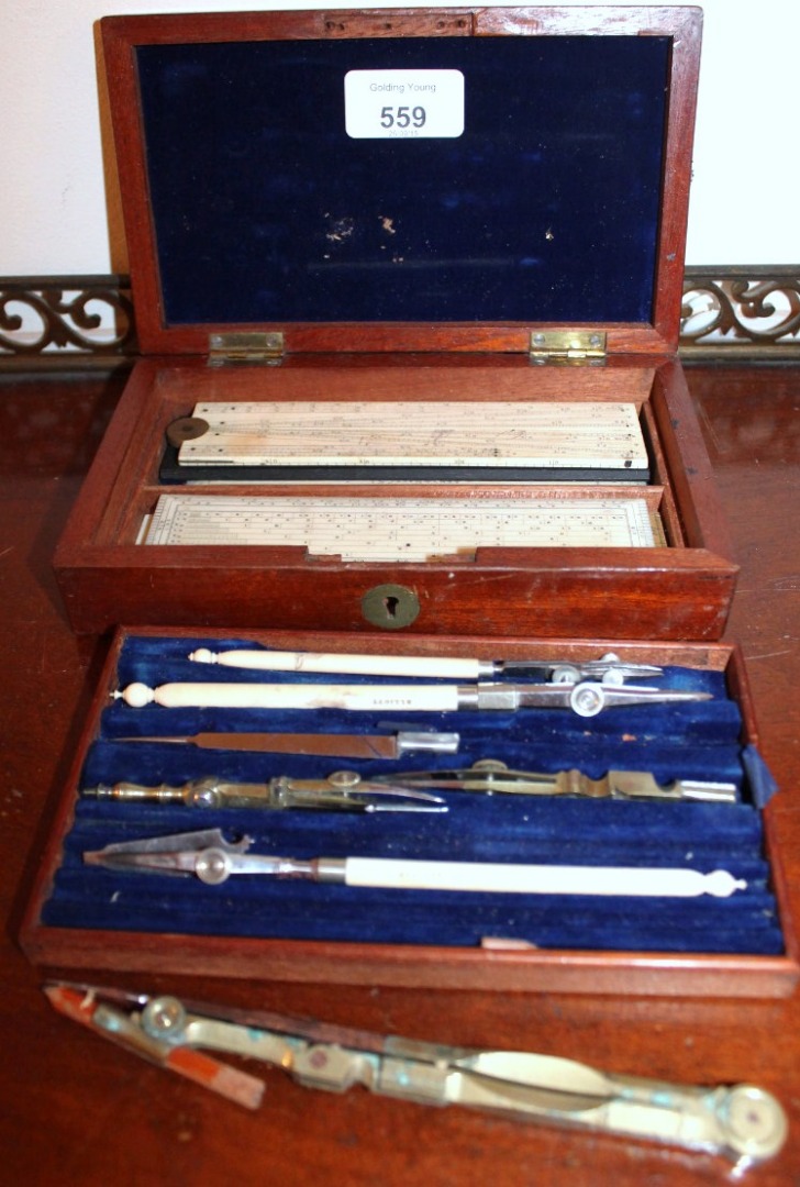 Appraisal: A part set of antique drawing instruments by Elliot Brothers