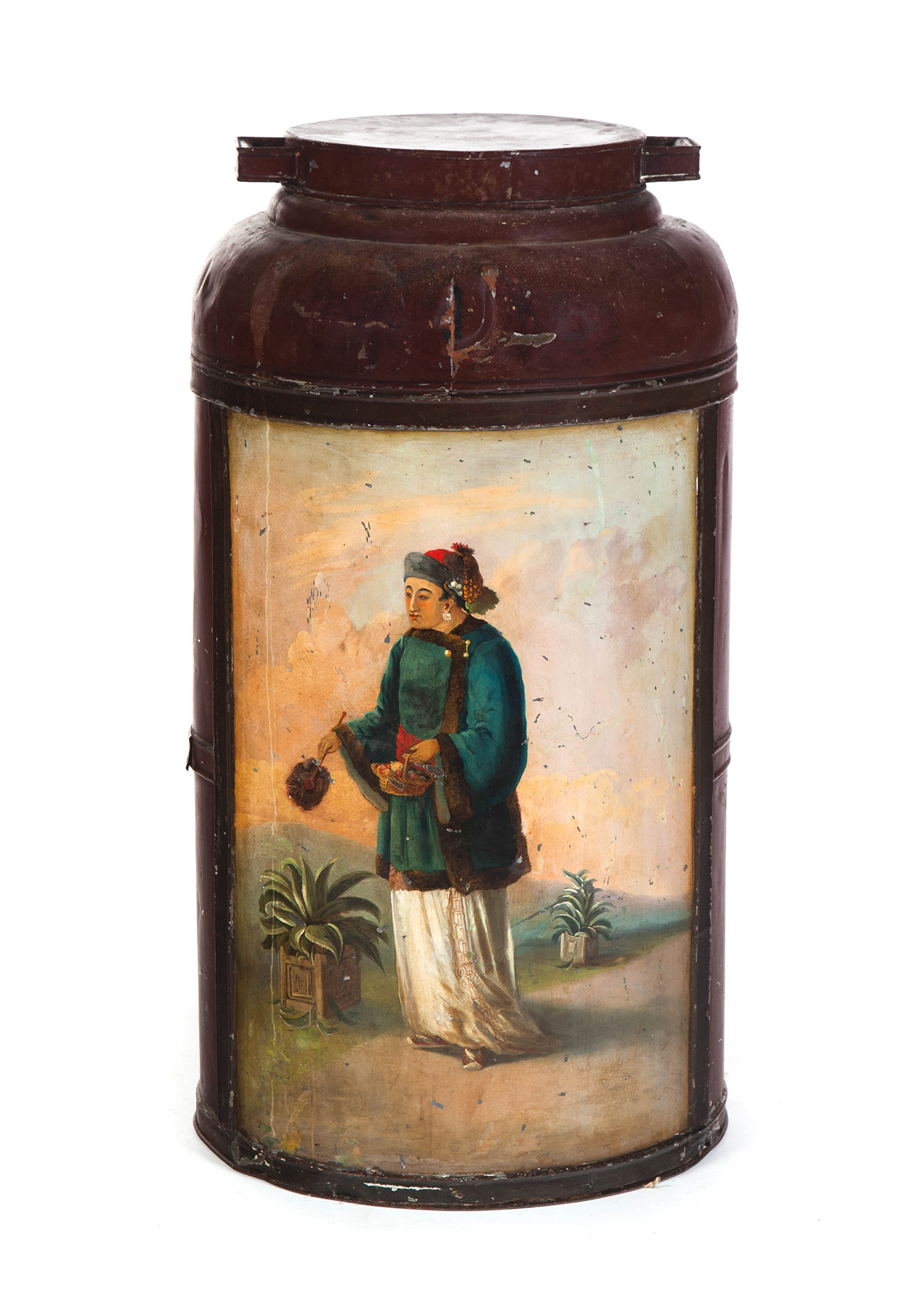 Appraisal: LARGE TOLE PAINTED TEA TIN European nd half- th century