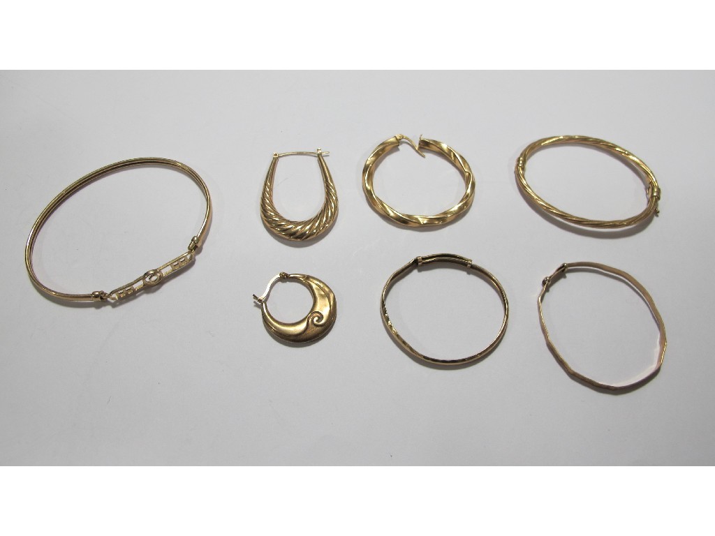 Appraisal: Lot of ct gold earrings and bangles Approximately gms