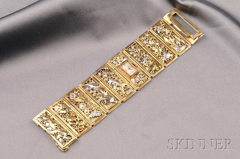 Appraisal: Arts Crafts kt Gold and Platinum Bracelet Watch Edward Oakes