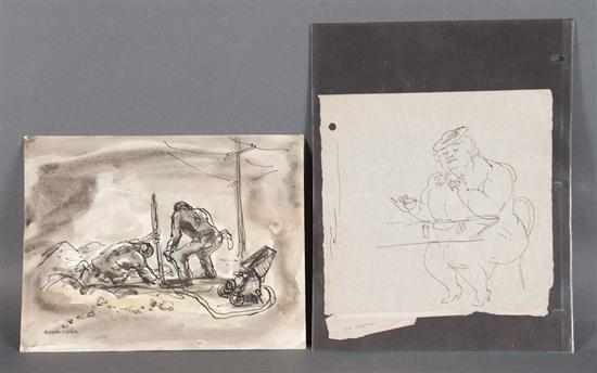 Appraisal: Aaron Sopher American - Two unframed drawings Construction Site pen