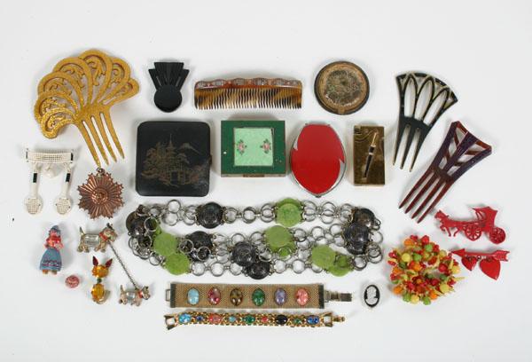 Appraisal: Jewelry Celluloid Pin Enamel Volupte Deco Combs Assortment of vintage