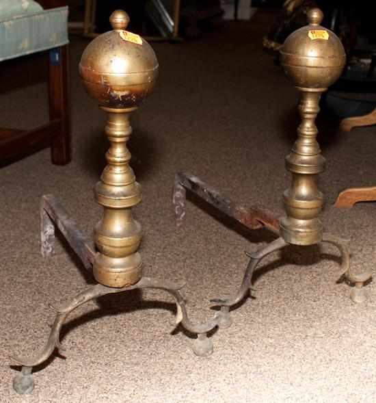 Appraisal: Pair of Chippendale style brass cannon ball top andirons Estimate