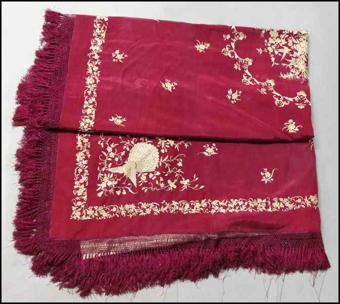 Appraisal: EMBROIDERED SILK PIANO SHAWL '' x '' Condition No Specific