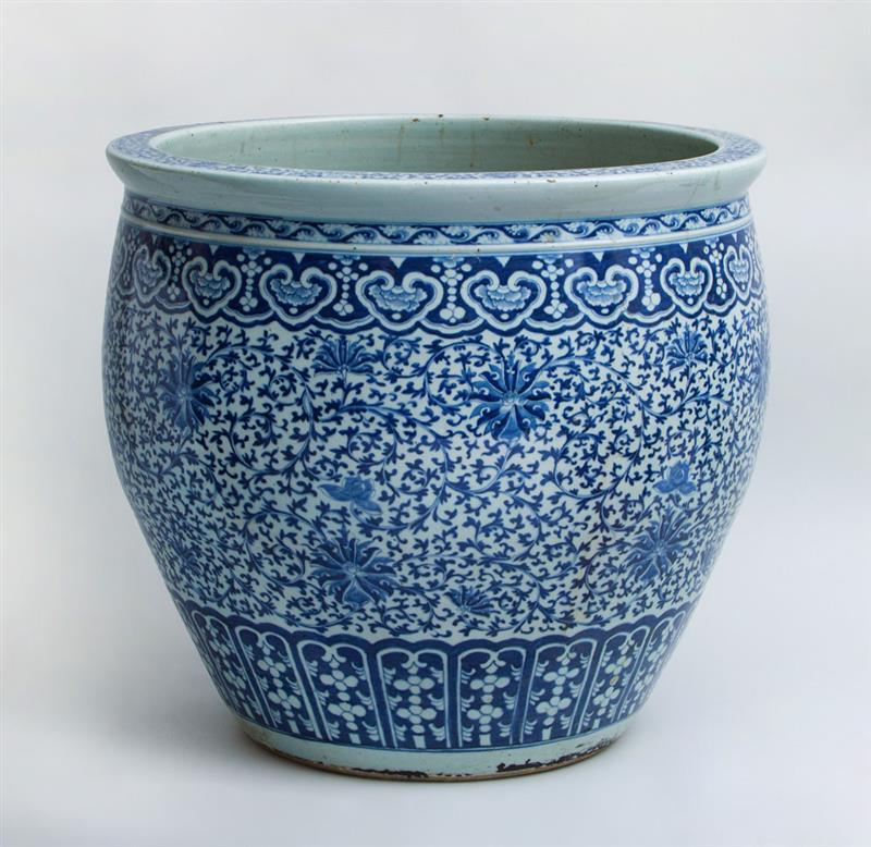 Appraisal: CHINESE BLUE AND WHITE PORCELAIN FISH BOWL x in Estimate