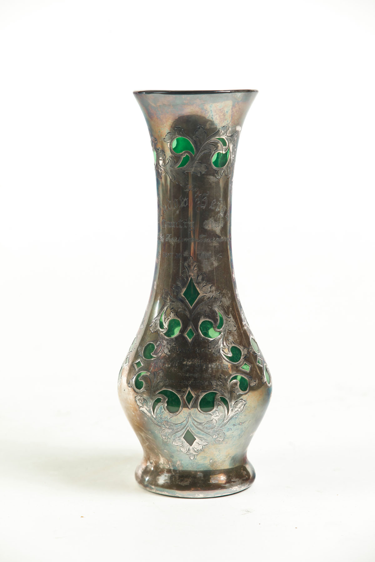 Appraisal: SILVER OVERLAY GLASS VASE American st quarter- th century Alvin