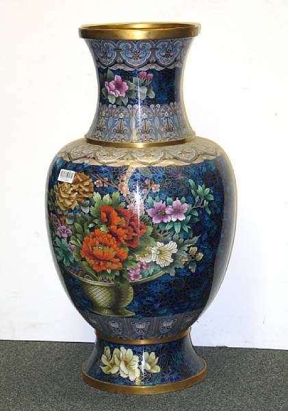 Appraisal: A large cloisonne enameled metal baluster vase Decorated front and