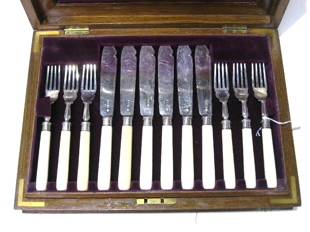 Appraisal: Cased twenty four piece silver and bone handled fish cutlery