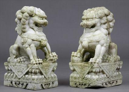 Appraisal: PAIR OF CARVED MARBLE TEMPLE DOGS x x in each