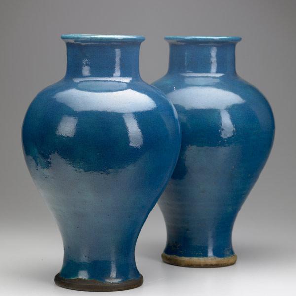 Appraisal: LEON VOLKMAR DURANT Pair of baluster vases covered in Persian