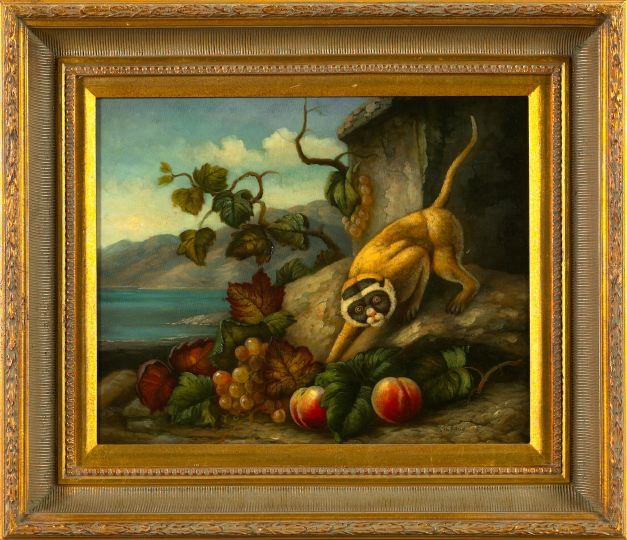 Appraisal: Continental School st Century Monkey with Fruit in a Lakeside