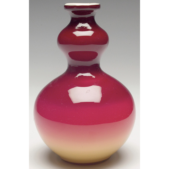 Appraisal: Wheeling Peach Blow vase double gourd form in a glossy