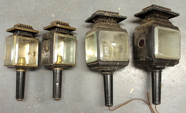 Appraisal: - Two pairs of carriage lanterns with metal reflectors largest