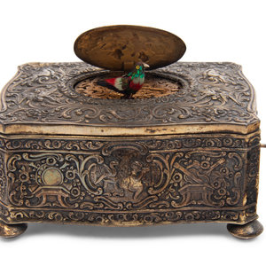 Appraisal: A German Silver-Gilt Singing Bird Automaton Box Late th Early