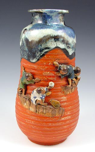 Appraisal: JAPANESE SUMIDA GAWA VASE Classic Sumida with four figures ''h