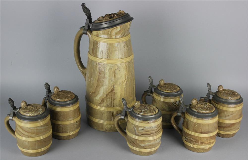 Appraisal: METTLACH SEVEN-PIECE STEIN SET impressed marks and no the larger